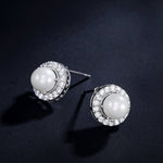 Odette Pearl & Crystal Halo Bridal Stud Earrings