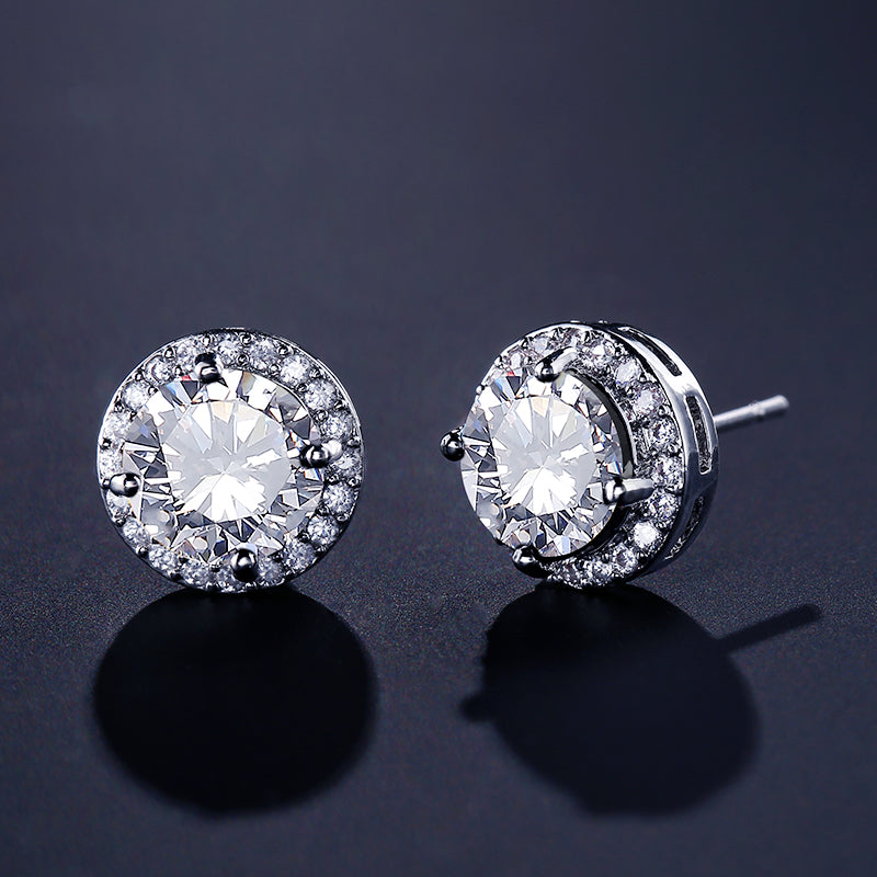 Hana Halo Crystal Bridal Stud Earrings