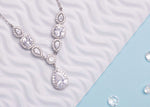 Juniper Multi Stone Teardrop Halo Crystal Bridal Necklace