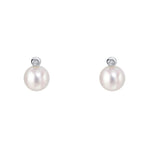 D for Diamond Pearl Stud Earrings with Diamond