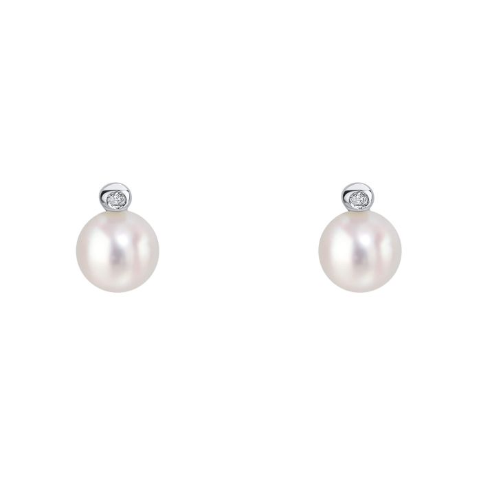 D for Diamond Pearl Stud Earrings with Diamond