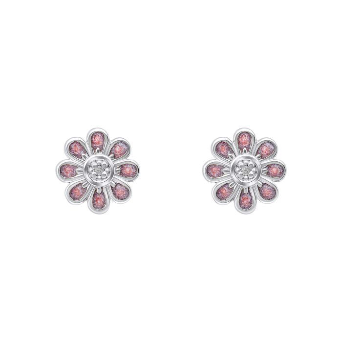 D for Diamond Pink Flower Stud Earrings with Diamond