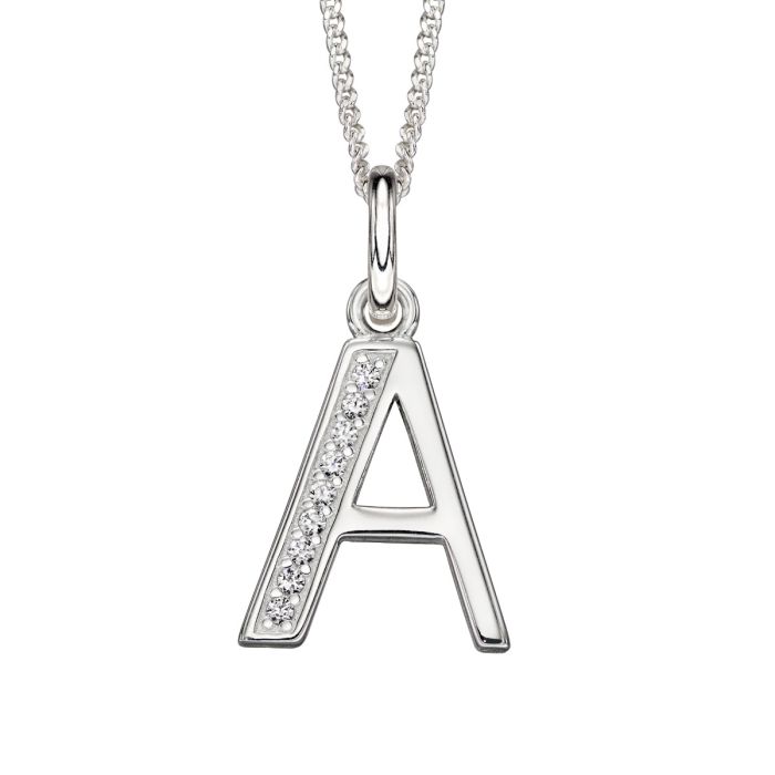 Silver Initial Pendant with CZ