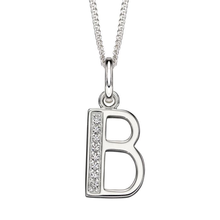 Silver Initial Pendant with CZ