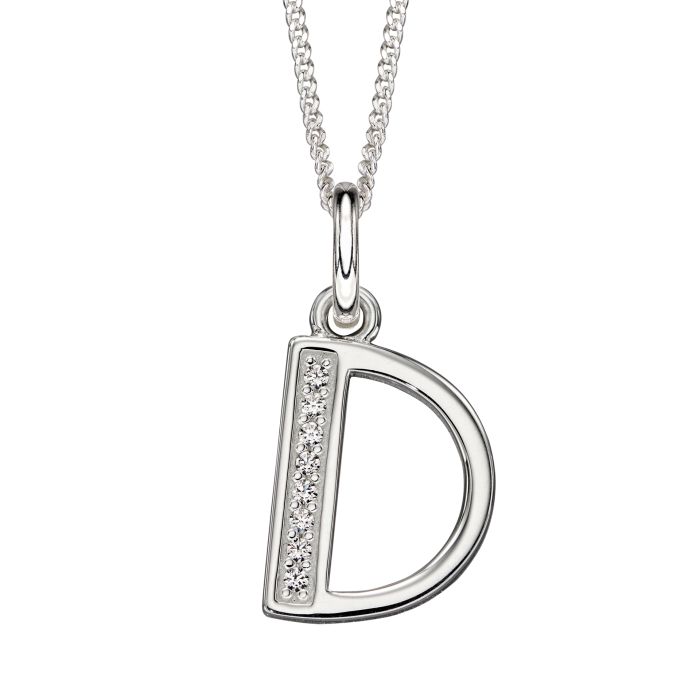 Silver Initial Pendant with CZ