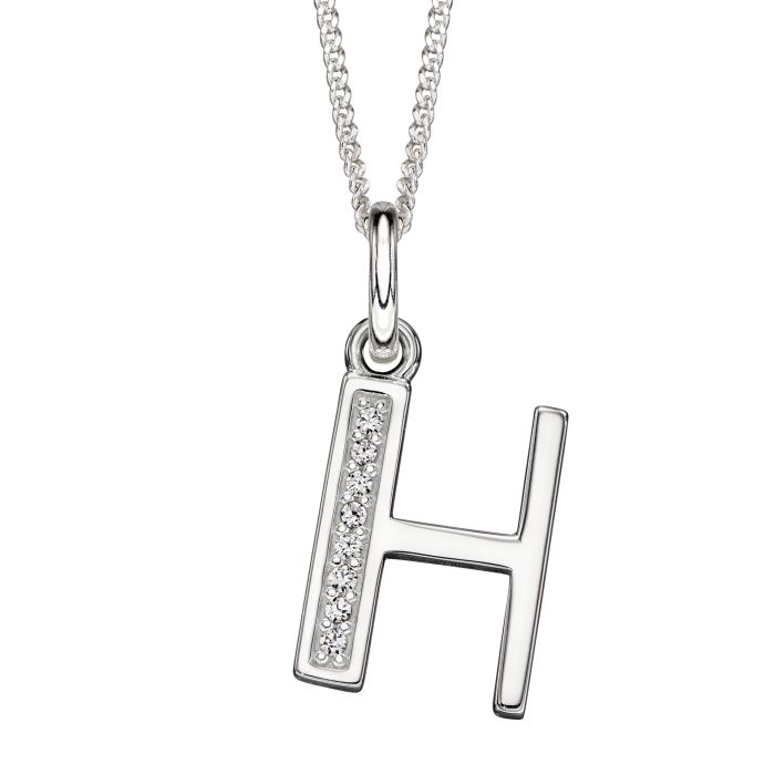 Silver Initial Pendant with CZ