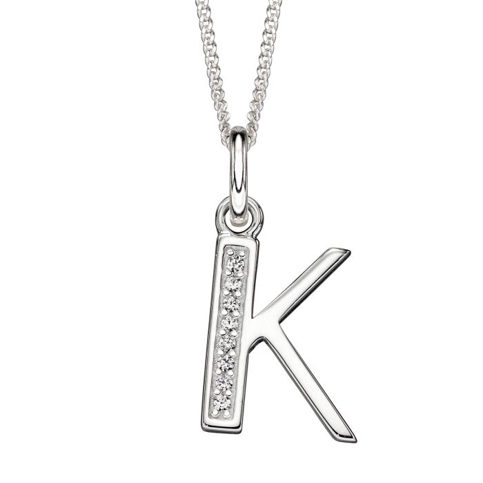 Silver Initial Pendant with CZ