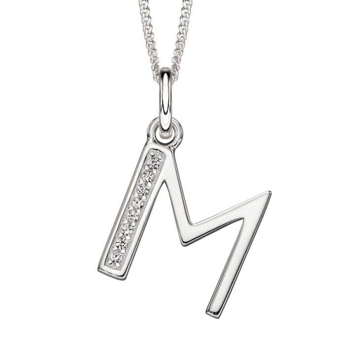 Silver Initial Pendant with CZ