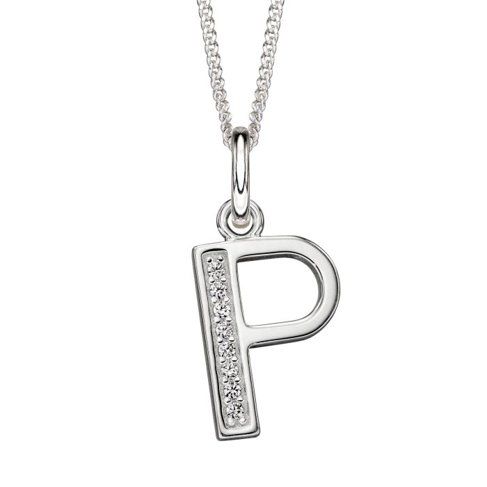 Silver Initial Pendant with CZ