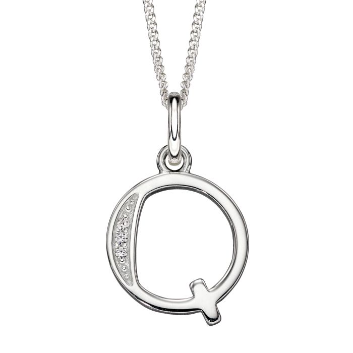 Silver Initial Pendant with CZ