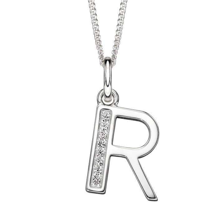 Silver Initial Pendant with CZ