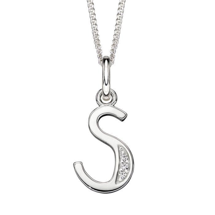 Silver Initial Pendant with CZ