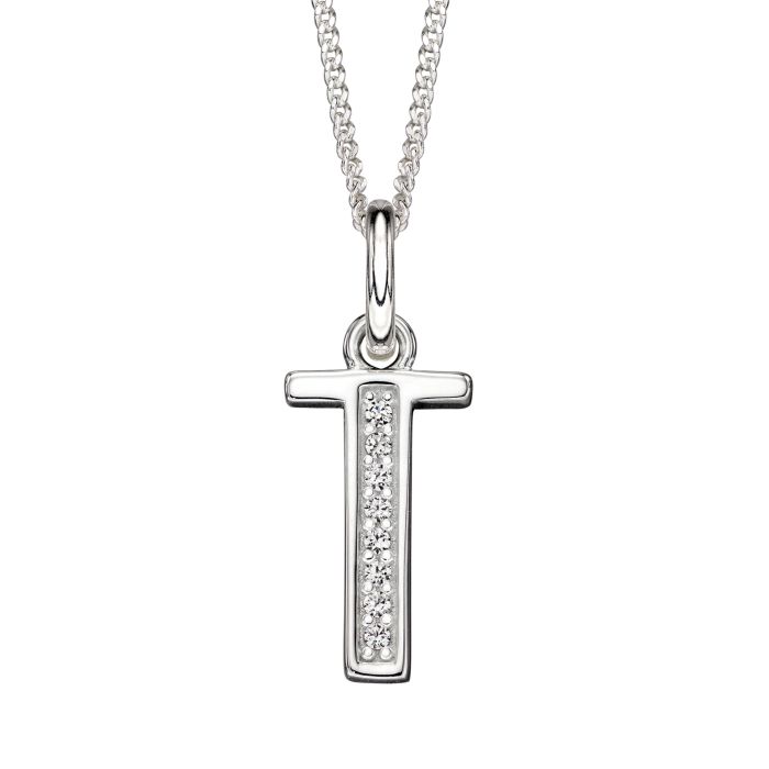 Silver Initial Pendant with CZ