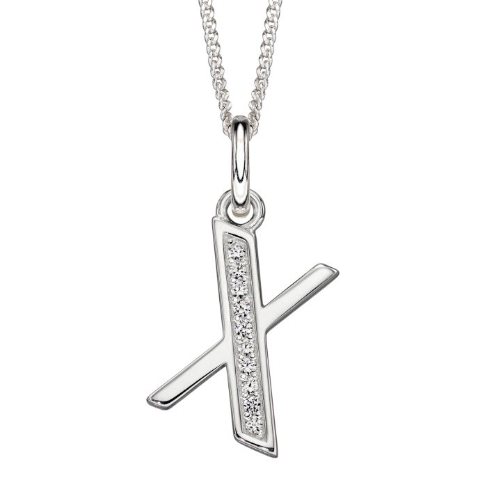 Silver Initial Pendant with CZ