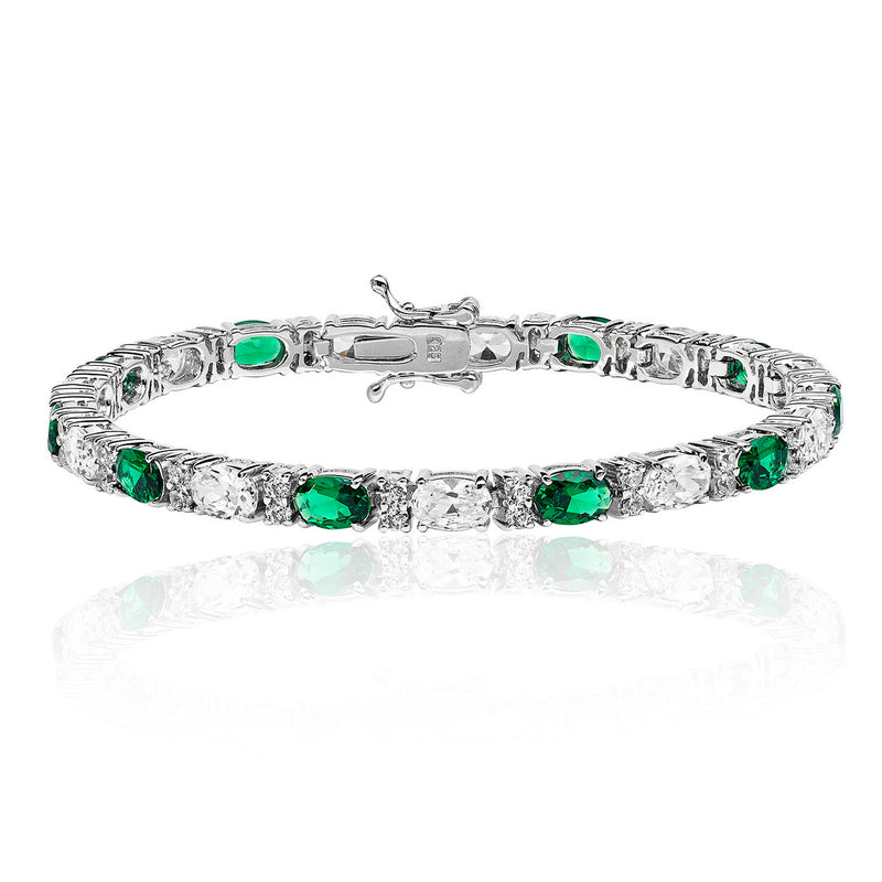 Silver & Co London Oval Simulated Emerald & Cubic Zirconium Bracelet