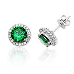 Silver & Co London Sterling Silver Cubic Zirconium & Simulated Emerald Stud Earrings