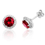 Silver & Co London Sterling Silver Cubic Zirconium & Simulated Ruby Stud Earrings