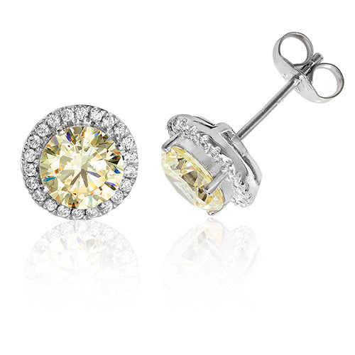 Silver & Co London Sterling Silver Yellow Cubic Zirconium Halo Stud Earrings