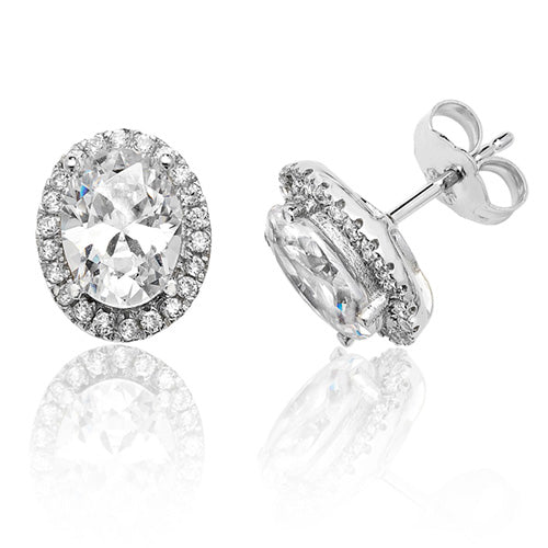 Silver & Co London Oval Cubic Zirconium Cluster Earrings