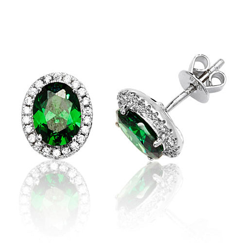 Silver & Co London Sterling Silver Cubic Zirconium & Simulated Emerald Stud Earrings