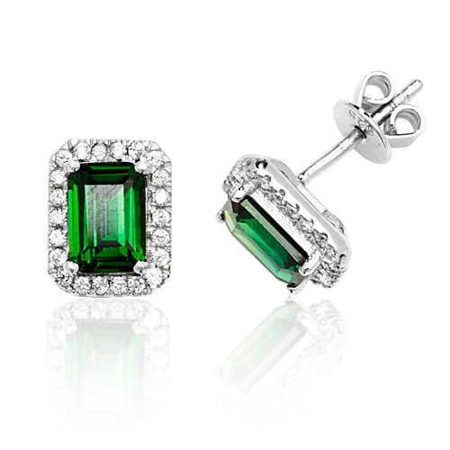 Silver & Co London Sterling Silver Cubic Zirconium & Simulated Emerald Stud Earrings