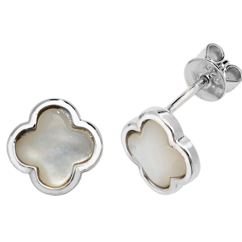 Silver & Co London Mother Of Pearl Clover Stud Earrings