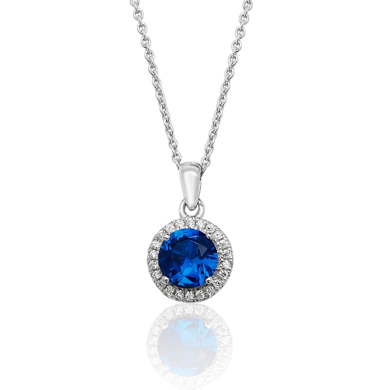 Silver & Co London Sterling Silver Cubic Zirconium And Simulated Sapphire Halo Cluster necklace