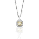 Silver & Co London Sterling Silver Yellow Cubic Zirconium Square Halo Pendant