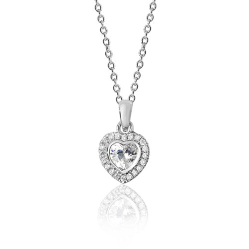 Silver & Co London Sterling Silver Heart Cubic Zirconium Cluster Necklace