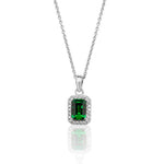 Silver & Co London Sterling Silver Cubic Zirconium And Simulated Baguette Emerald Pendant