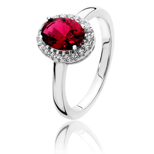 Silver & Co London Sterling Silver and Simulated Ruby Hale Cluster Ring