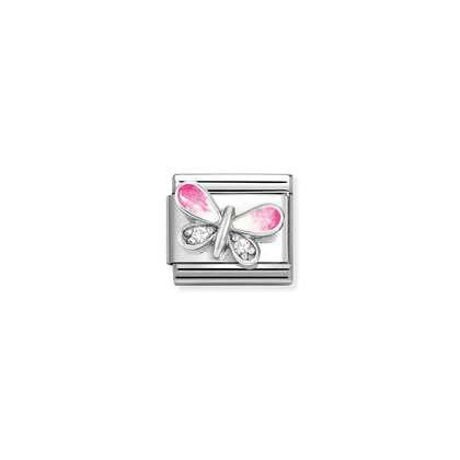 PINK BUTTERFLY WITH CUBIC ZIRCONIUM NOMINATION CHARM