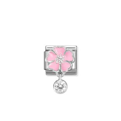 PINK FLOWER, CUBIC ZIRCONIUM NOMINATION CHARM