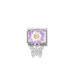 PURPLE FLOWER, AND CUBIC ZICONIUM BUTTERFLY NOMINATION CHARM