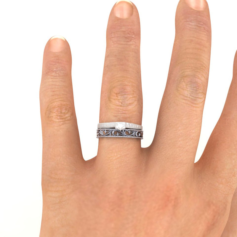 Ladies 18ct White Gold Bespoke Design Filigree Wedding Ring
