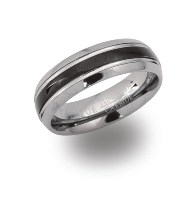 Gents Tungsten 7mm Wide With Black IP Plating Centre TUR-36