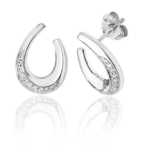 Ladies Silver U Shape Cubic Zirconium Detail Stud Earrings